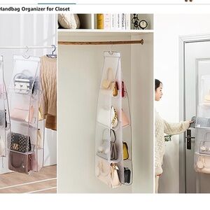 Hanging Handbag Organizer - Pink-Holds 8